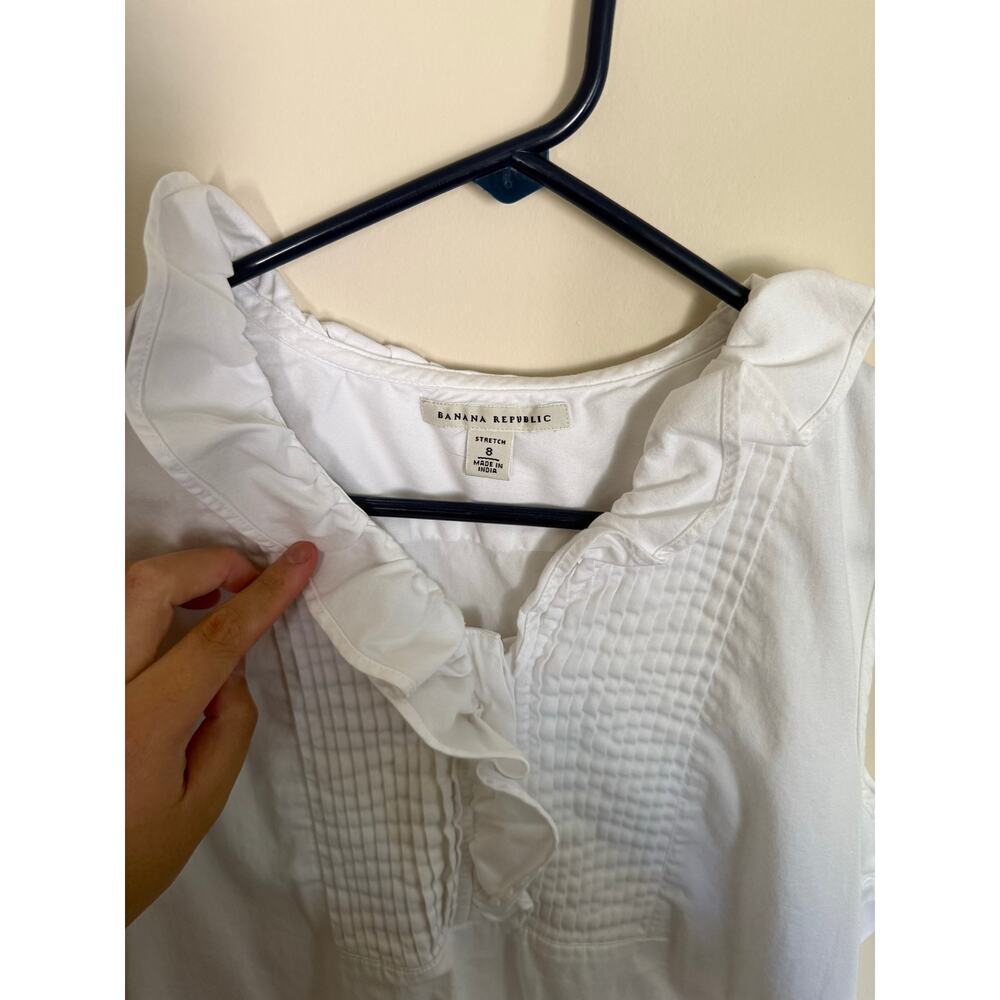 Y2K Office Siren Ruffle Preppy Sleeveless Blouse White Banana Republic Summer- 8 - Picture 3 of 8
